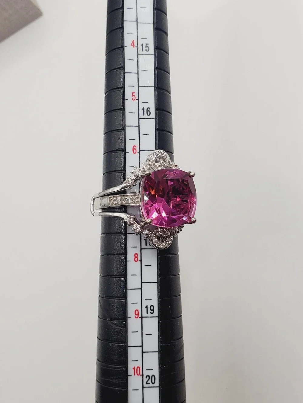 Cushion Pink Quartz & White Zircon Halo Bridal Wedding Ring Set Platinum - 925